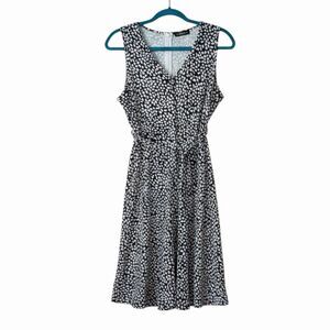 Sheilay Faux Wrap Dress Abstract Print Sleeveless Gray White M